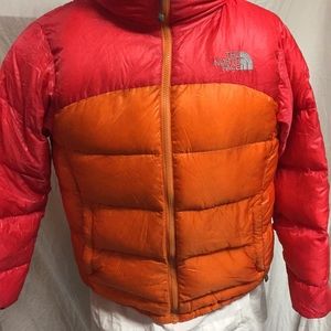 The North Face puffy winter coat orange jacket